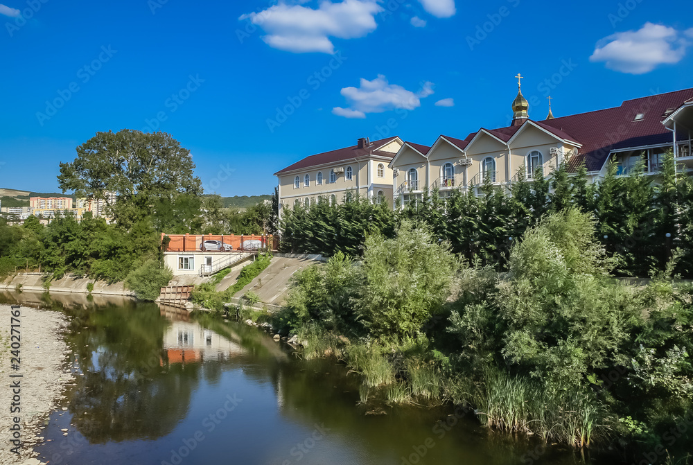 Compound Holy Trinity Sergius Lavra. River Mezyb.  Krasnodar region. Russia