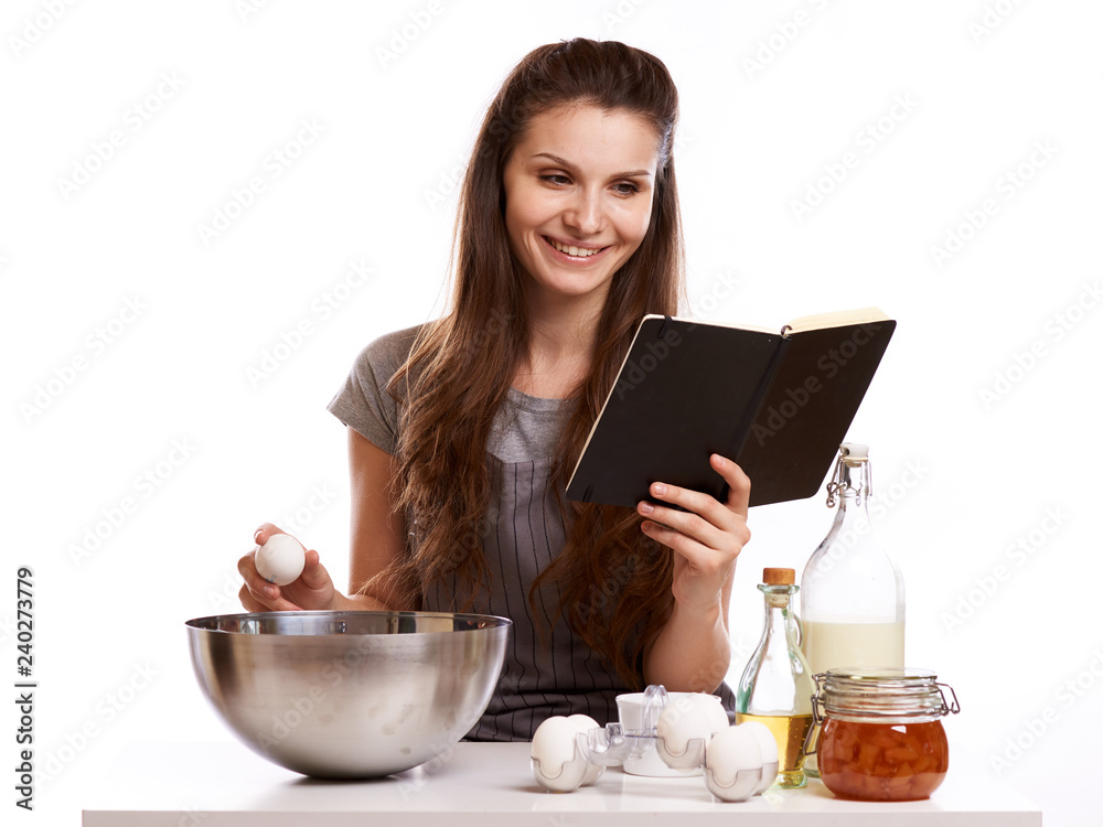 Portrait of beautiful chef home cook at home with dessert cupcakes homemade sweets