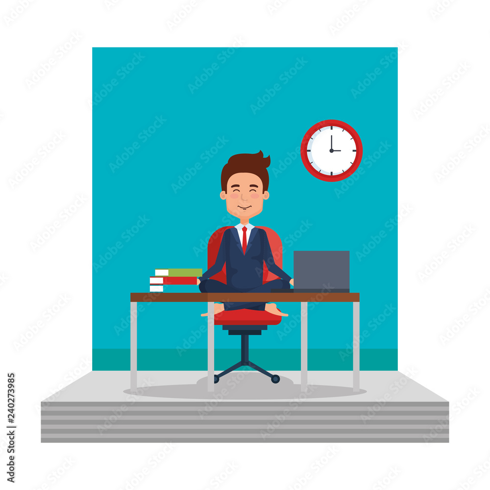 businessman with lotus pose in office