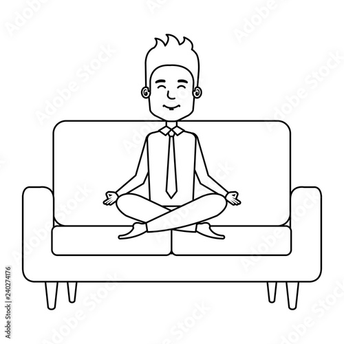 elegant businessman with lotus pose in the sofa