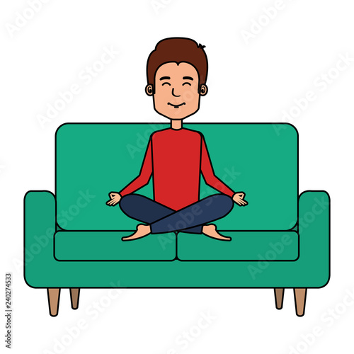 elegant businessman with lotus pose in the sofa