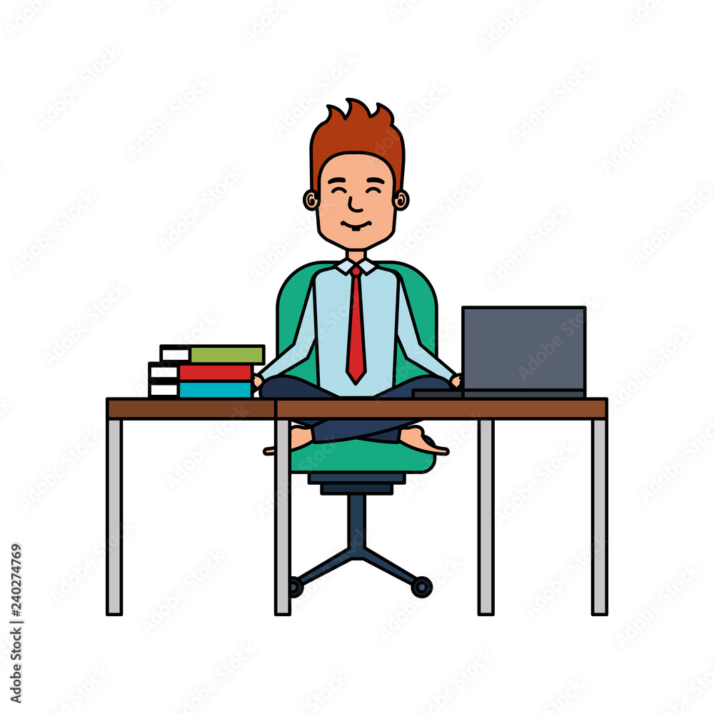 businessman with lotus pose in office businessman with lotus pose in office