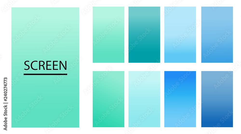 Obraz premium Vector EPS 10 Gradient Set. Different colors. Modern Smartphone screen, mobile app Template. Design for Wallpaper, background, banner, flyer, Social media post. 
