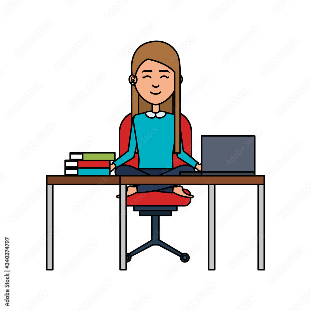 elegant businesswoman with lotus pose in office elegant businesswoman with lotus pose in office