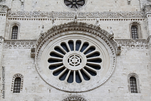 Cattedrale di Bari; rosone in facciata sormontato da una cornice con decorazioni in forme vegetali e figure zoomorfe photo