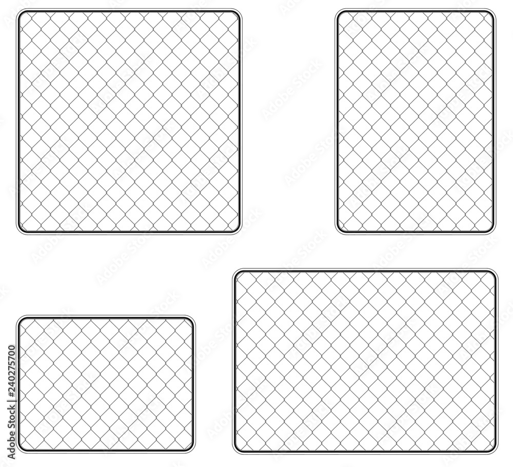 Realistic metal chain link fence. Art design gate. Prison barrier, secured property.  The chain link of fence wire mesh steel metal. Rabitz.