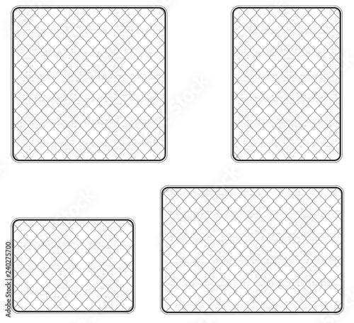 Realistic metal chain link fence. Art design gate. Prison barrier, secured property.  The chain link of fence wire mesh steel metal. Rabitz.