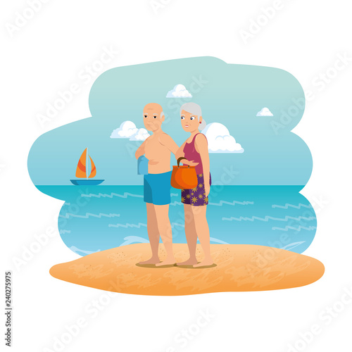 grand parents couple on the beach seascape scene © Gstudio