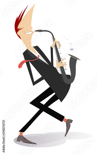 Saxophonist isolated illustration. Saxophonist is playing music with inspiration isolated on white illustration
