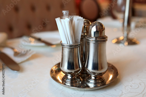 Metal salt and pepper shakers with toothpicks