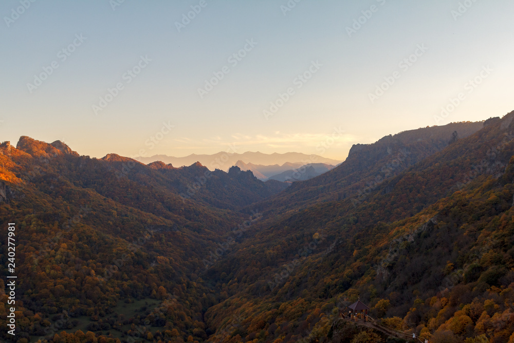 Mountain Canyon fall On the gold Sunset