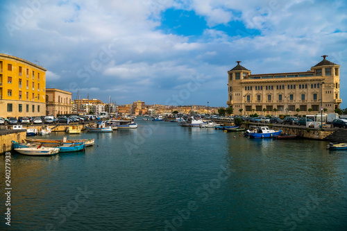 Port of Syracuse and overview the island Ortigia  Sicily