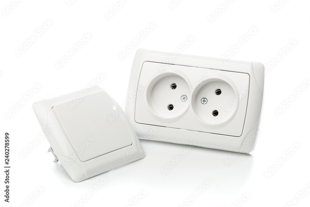 light switch and socket isolared on white light switch and socket isolared on white