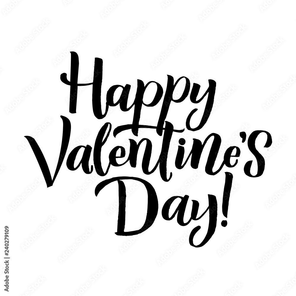 Fototapeta premium Happy Valentines Day Black Lettering White background. Greeting Card