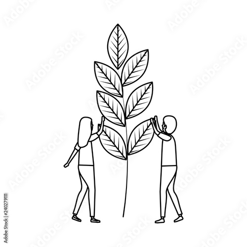 business couple with plant