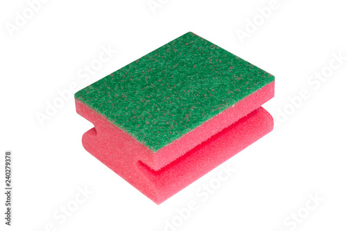 Red soft sponge for washing dishes isolated on white background