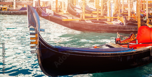 Gondola for renting tourists along Grand Canal Venice, Italy. © Parilov