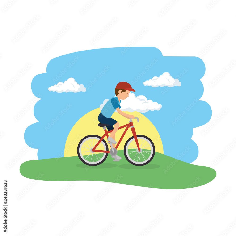 athletic man in bicycle on the camp