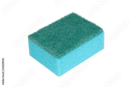 Blue soft sponge for washing dishes isolated on white background