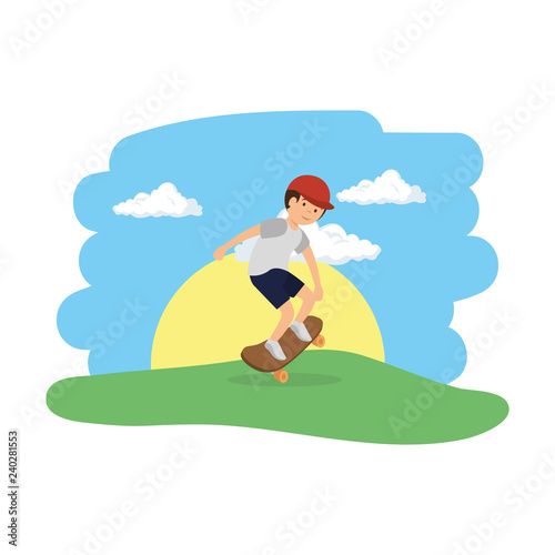 athletic man in skateboard on the camp