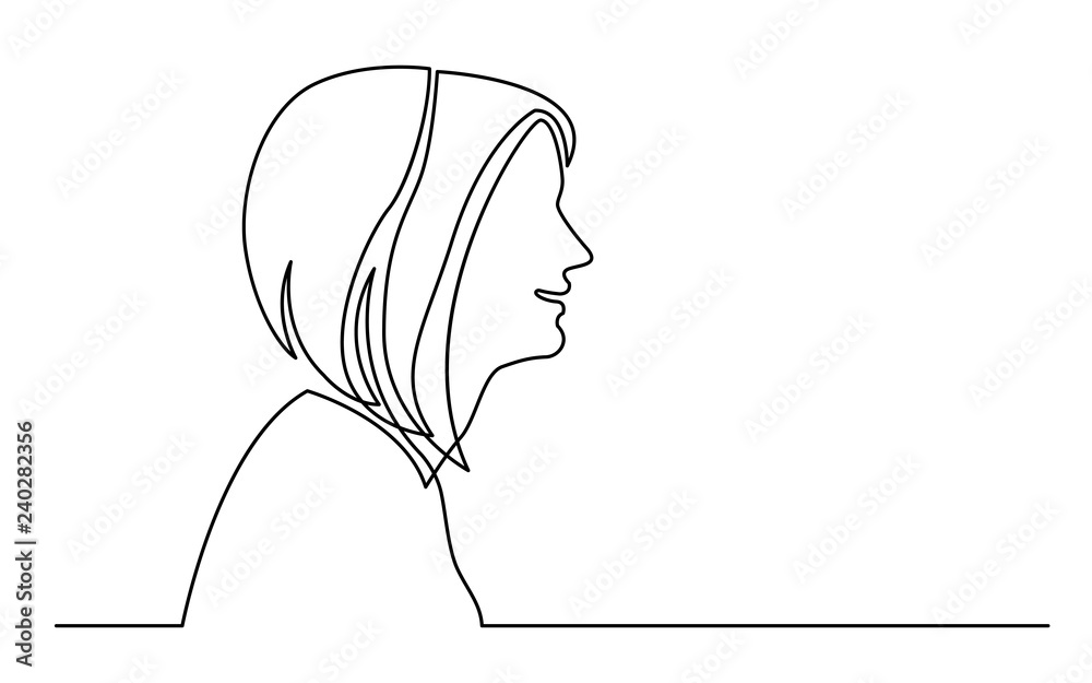 continuous line drawing of isolated on white background profile portrait of woman talking