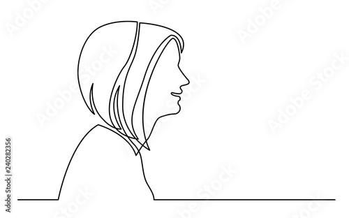 continuous line drawing of isolated on white background profile portrait of woman talking