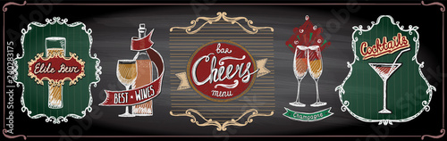 Alcohol cocktails menu chalkboard set