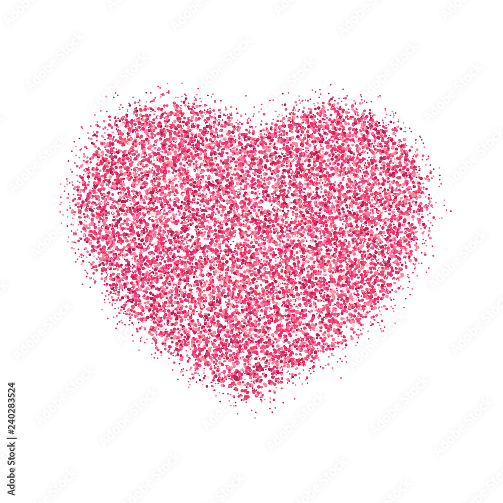 Pink heart of pink glitters for Valentine's day. Graphic element Isolated on white background. Brilliant dust. Vector illustration