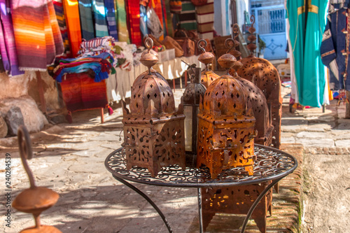 Handicraft store in Chefchaouen (or Chaouen), a beautiful town much visited by tourists in northern Morocco photo