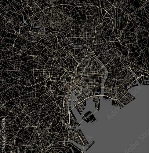 Fotografie, Obraz map of the city of Tokyo, Kanto, Island Honshu, Japan
