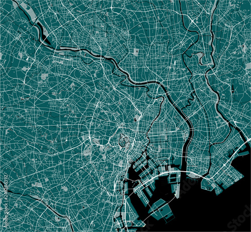 map of the city of Tokyo, Kanto, Island Honshu, Japan