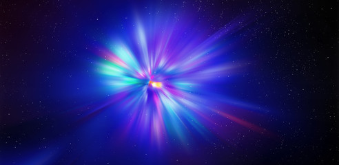 Flash Light Radial Colored Rays. Blurred Background.