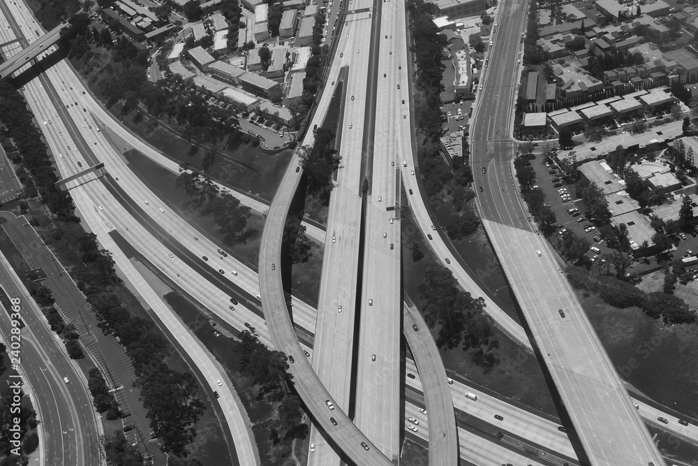 Obraz premium Black and white abstract aerial images of San Diego freeways