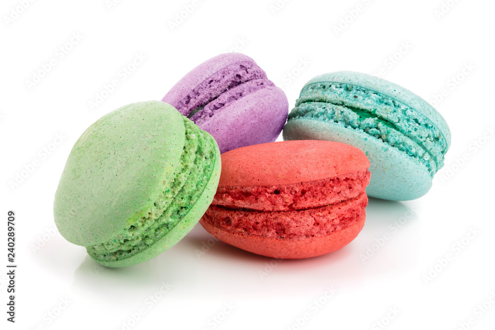 four macaroons isolated on white background closeup four macaroons isolated on white background closeup