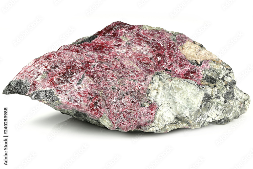 eudialyte in matrix from Kola Peninsula, Russia isolated on white background eudialyte in matrix from Kola Peninsula, Russia isolated on white background