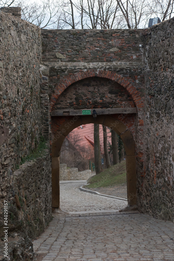 Obraz premium gate in the defensive wall of the old castle Bolkow