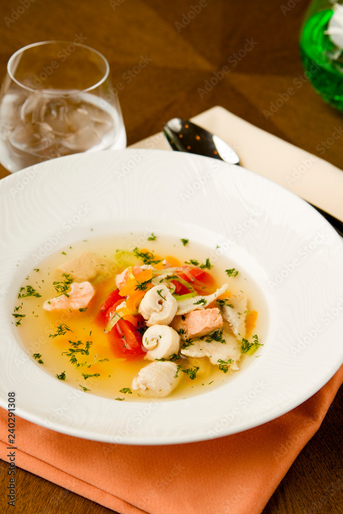 fish soup with salmon and katran with tomatoes fish soup with salmon and katran with tomatoes
