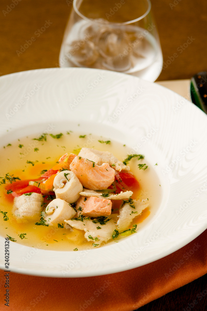 fish soup with salmon and katran with tomatoes fish soup with salmon and katran with tomatoes