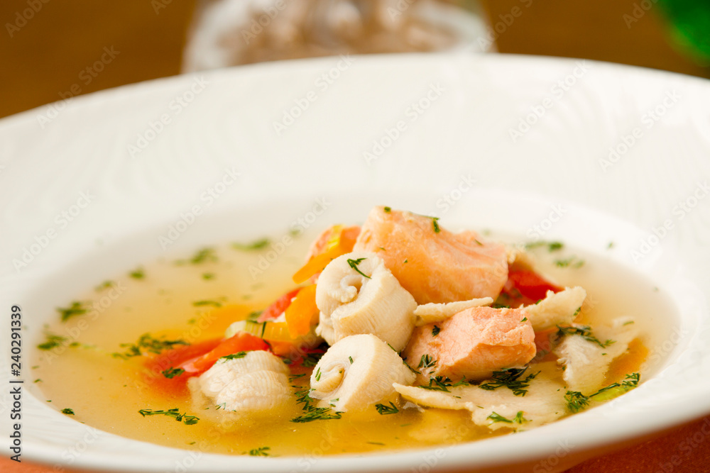 fish soup with salmon and katran with tomatoes fish soup with salmon and katran with tomatoes
