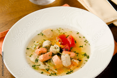 fish soup with salmon and katran with tomatoes