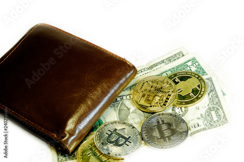 dollars and coins, bitcoins
