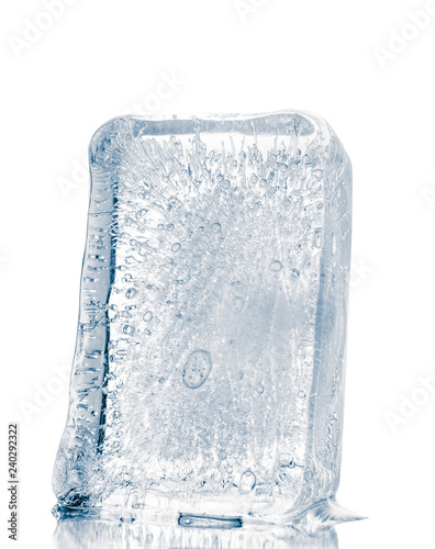 Clear ice block, isolated on white background, clipping path included.