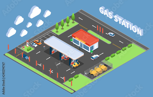 Gas Station Isometric Composition