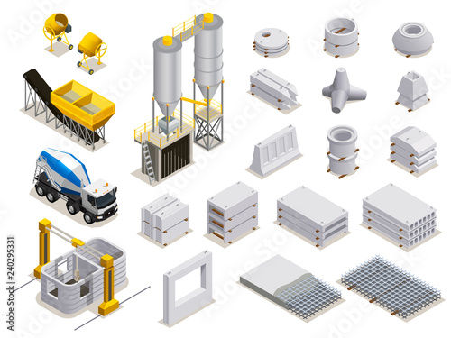 Concrete Production Isometric Icons