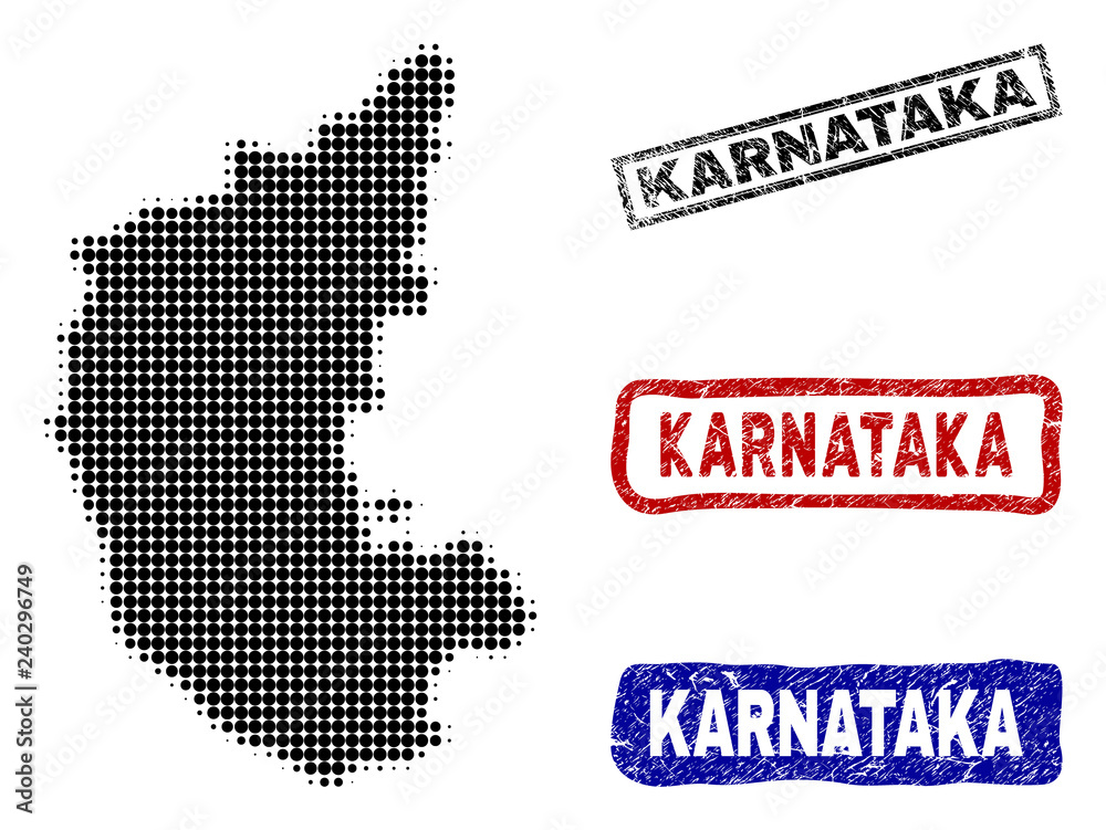 Halftone vector dot abstract Karnataka State map and isolated black