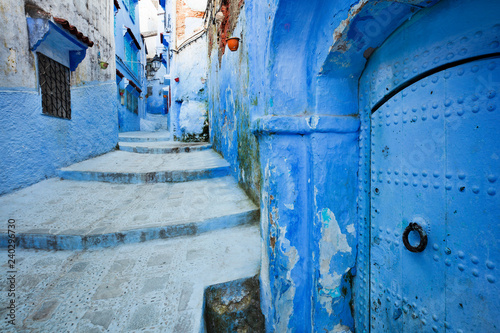arch in door on the street in blue city Chefchaouen in Morocco © sergejson