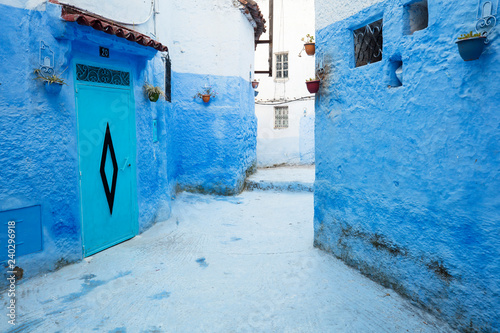 blue walls and door in blue city Chefchaouen in Morocco © sergejson