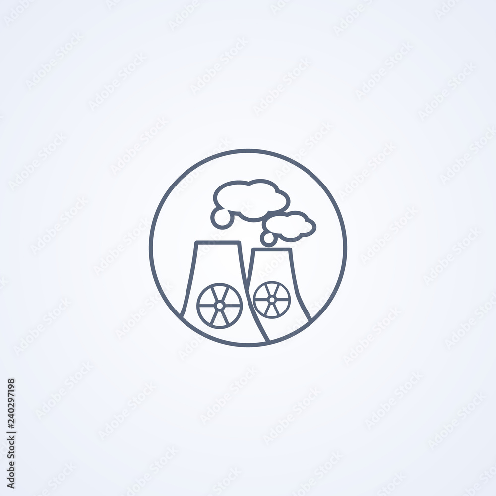 Nuclear power station, vector best gray line icon