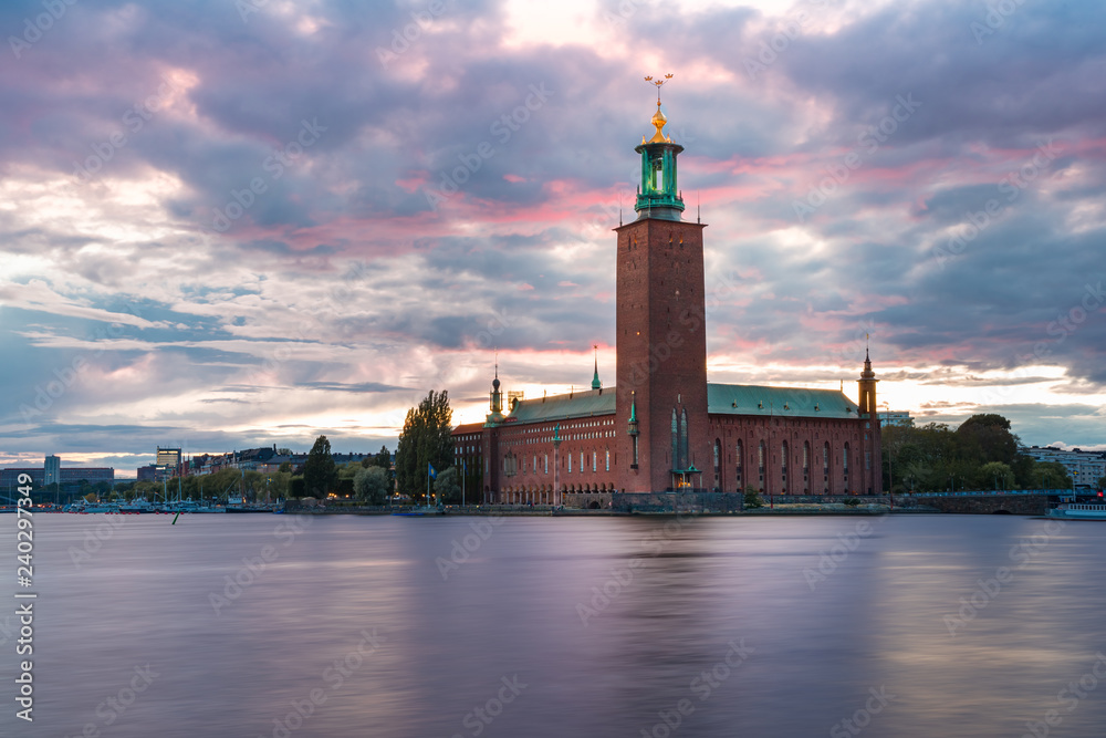 City Hall at sunset, Stockholm, Sweden
