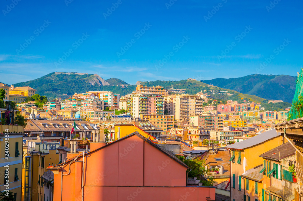 Aerial view of Genoa street in a beautiful summer day, Liguria, Italy